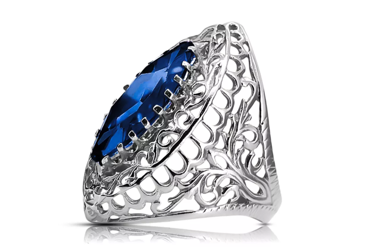 925 Srebro Szafir Pierścionek Vintage unikatowe vrc090s